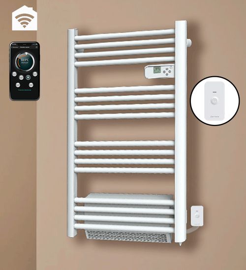 Sèche-serviettes avec soufflerie LCD sans fluide blanc 1500W SATURNE connecté