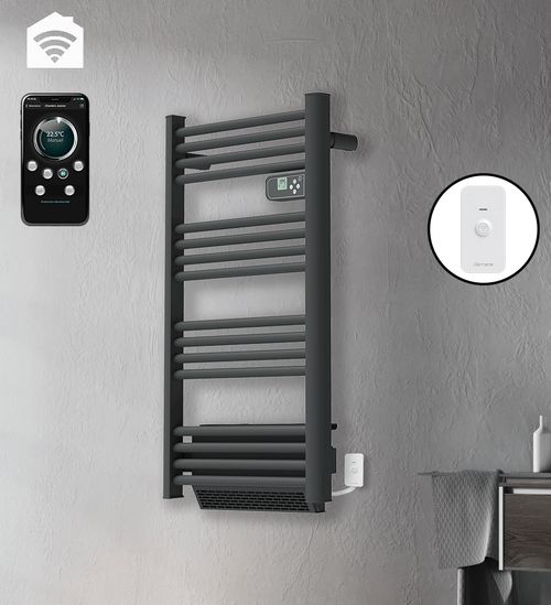 Sèche-serviettes avec soufflerie LCD sans fluide gris anthracite 1500W SATURNE Connecté